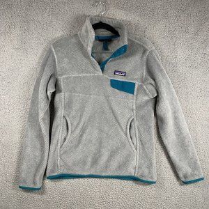 Patagonia Gray and Teal V-Neck Sweater